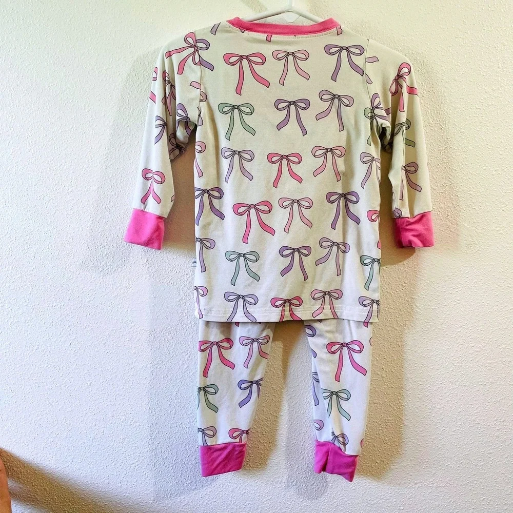 $36 Sunday Sleep Co Pajamas Pink Bow Print Bamboo Viscose Baby 12-18M Coquette